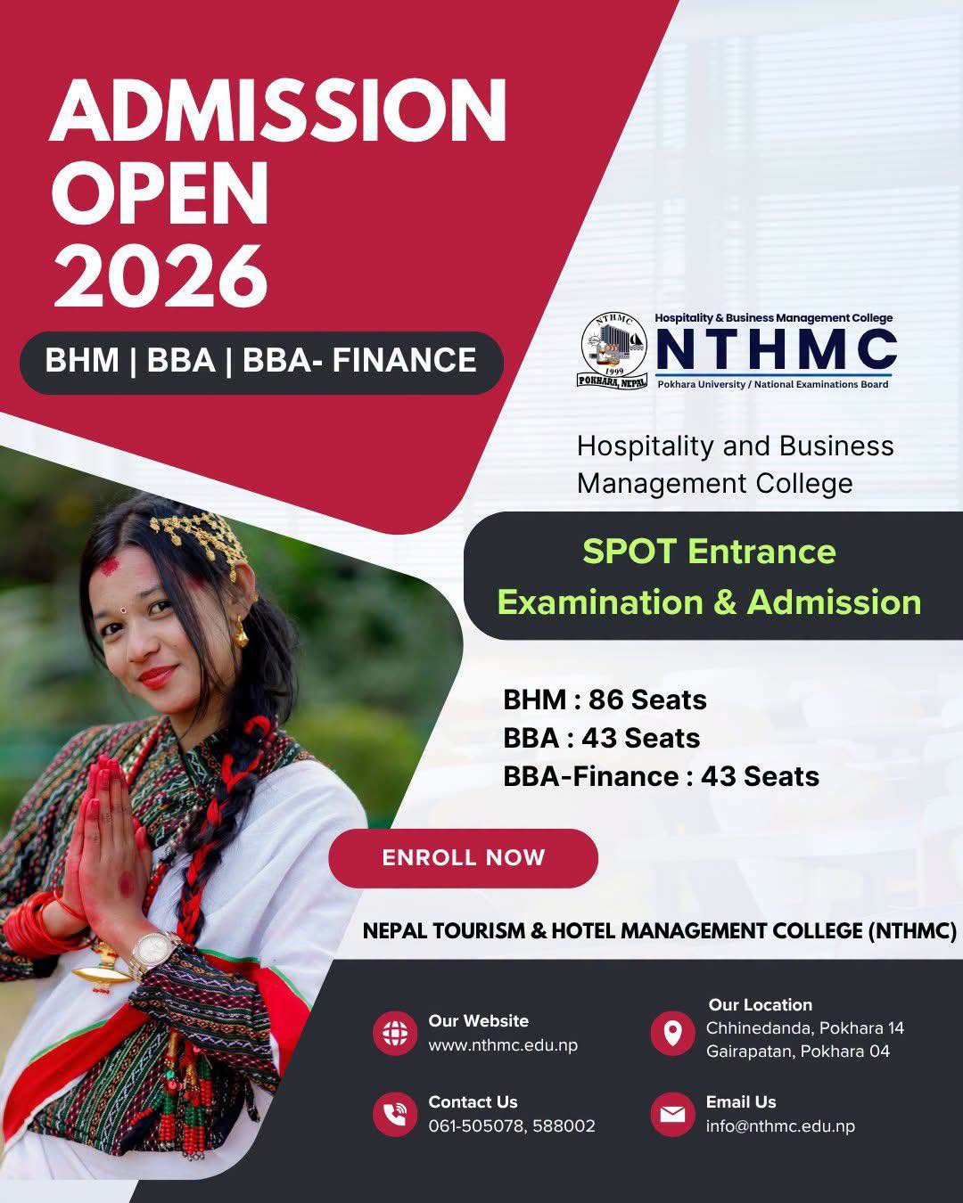 Admission Open for BHM, BBA and BBA - Finance.